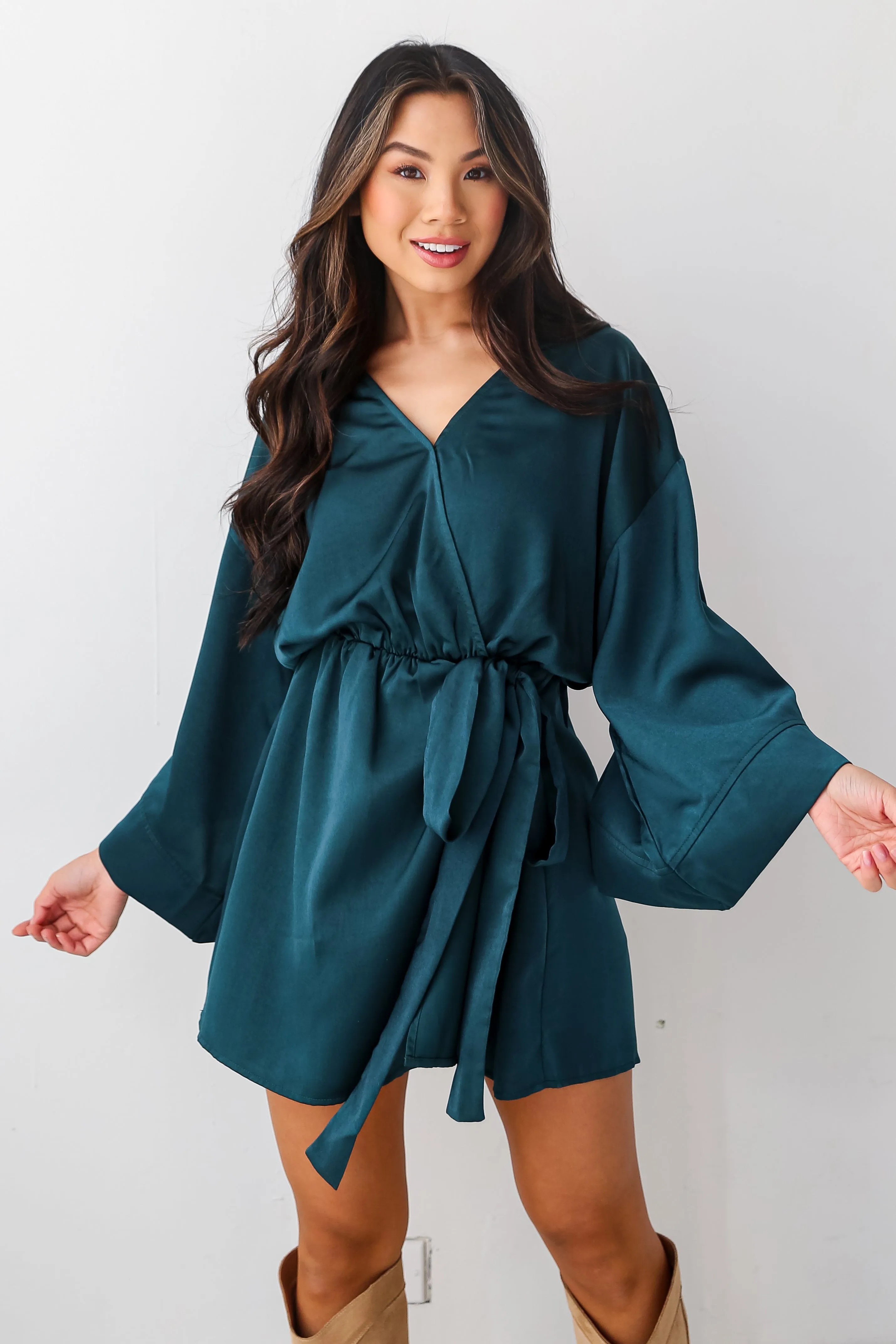 FINAL SALE - Superior Shine Hunter Green Satin Romper