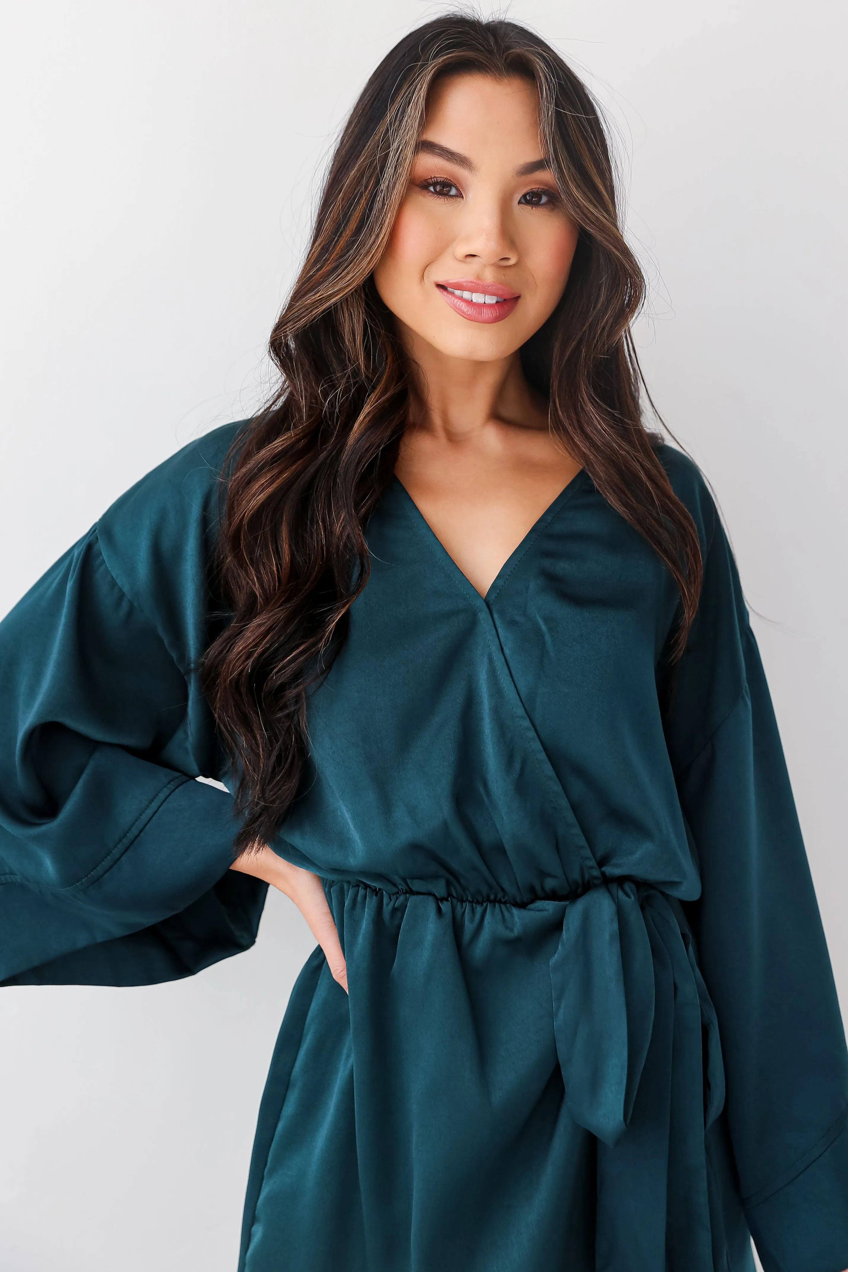 FINAL SALE - Superior Shine Hunter Green Satin Romper