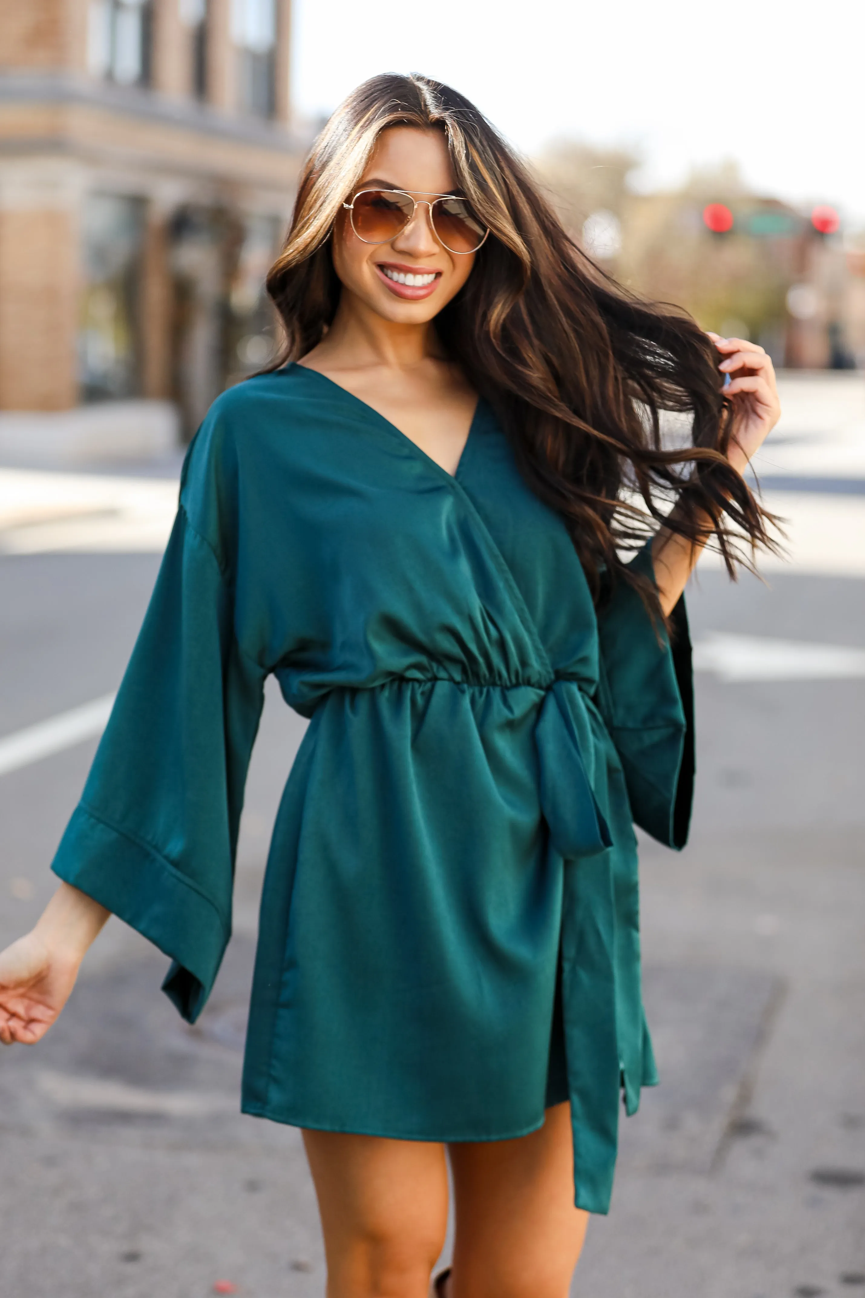 FINAL SALE - Superior Shine Hunter Green Satin Romper