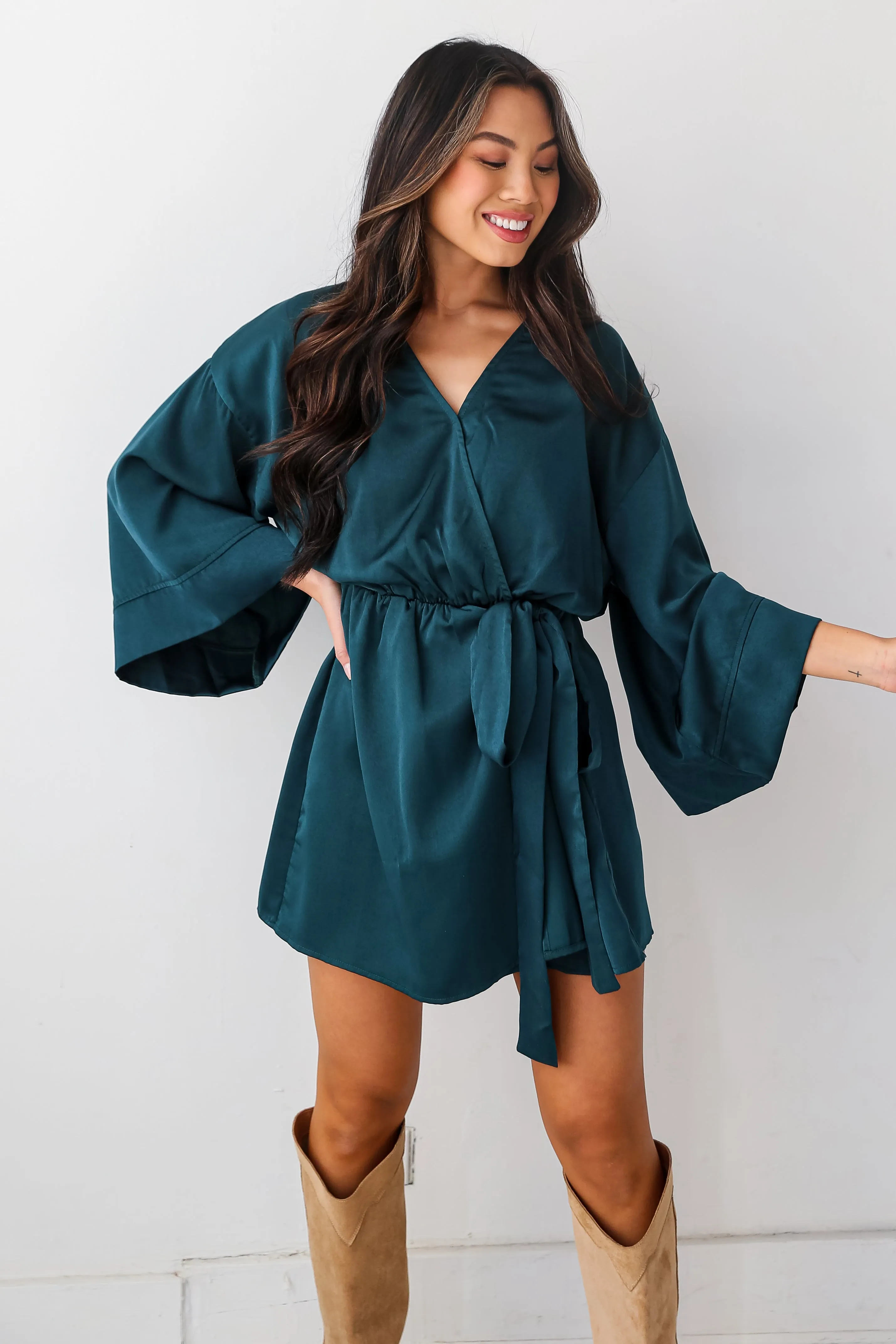 FINAL SALE - Superior Shine Hunter Green Satin Romper