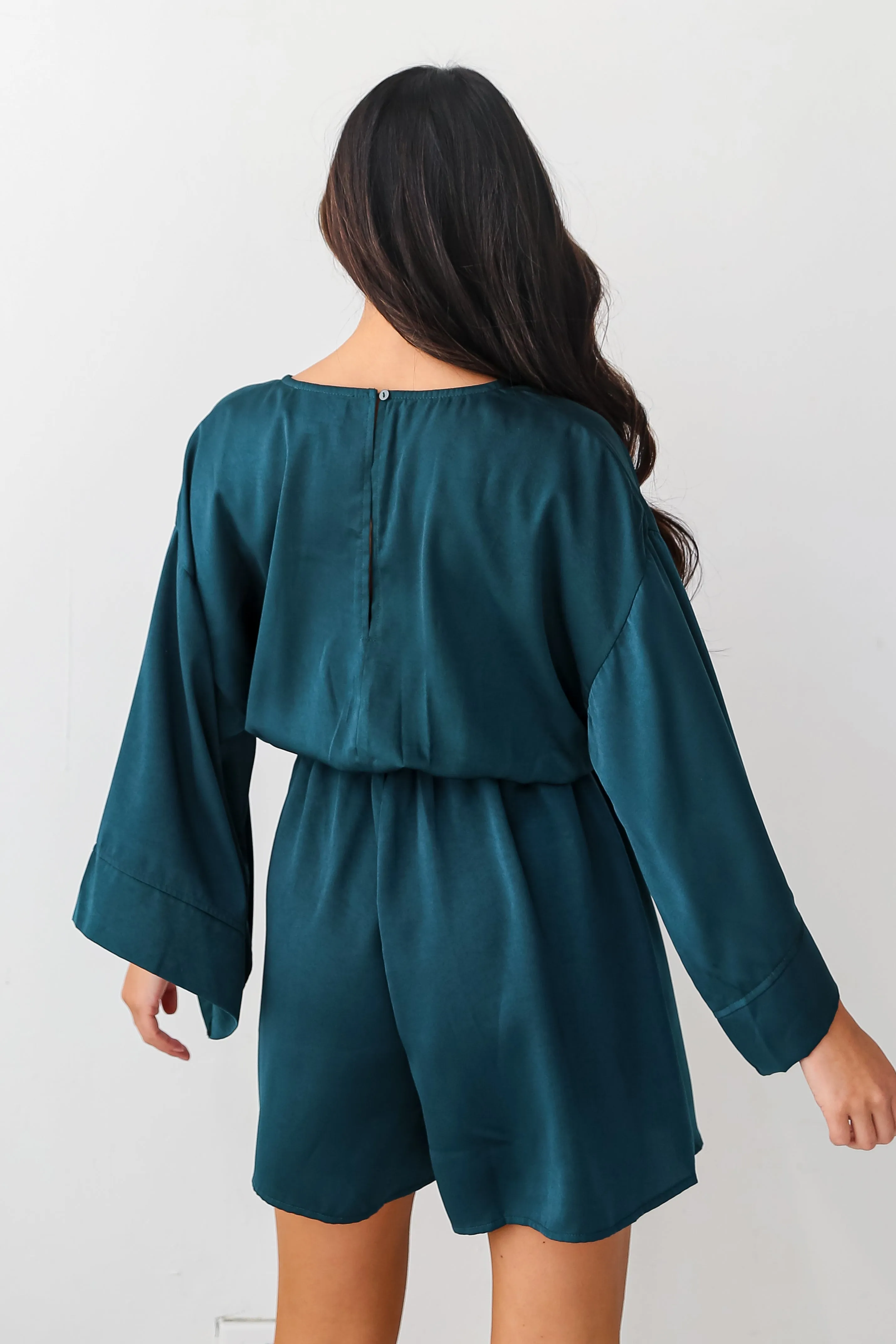 FINAL SALE - Superior Shine Hunter Green Satin Romper