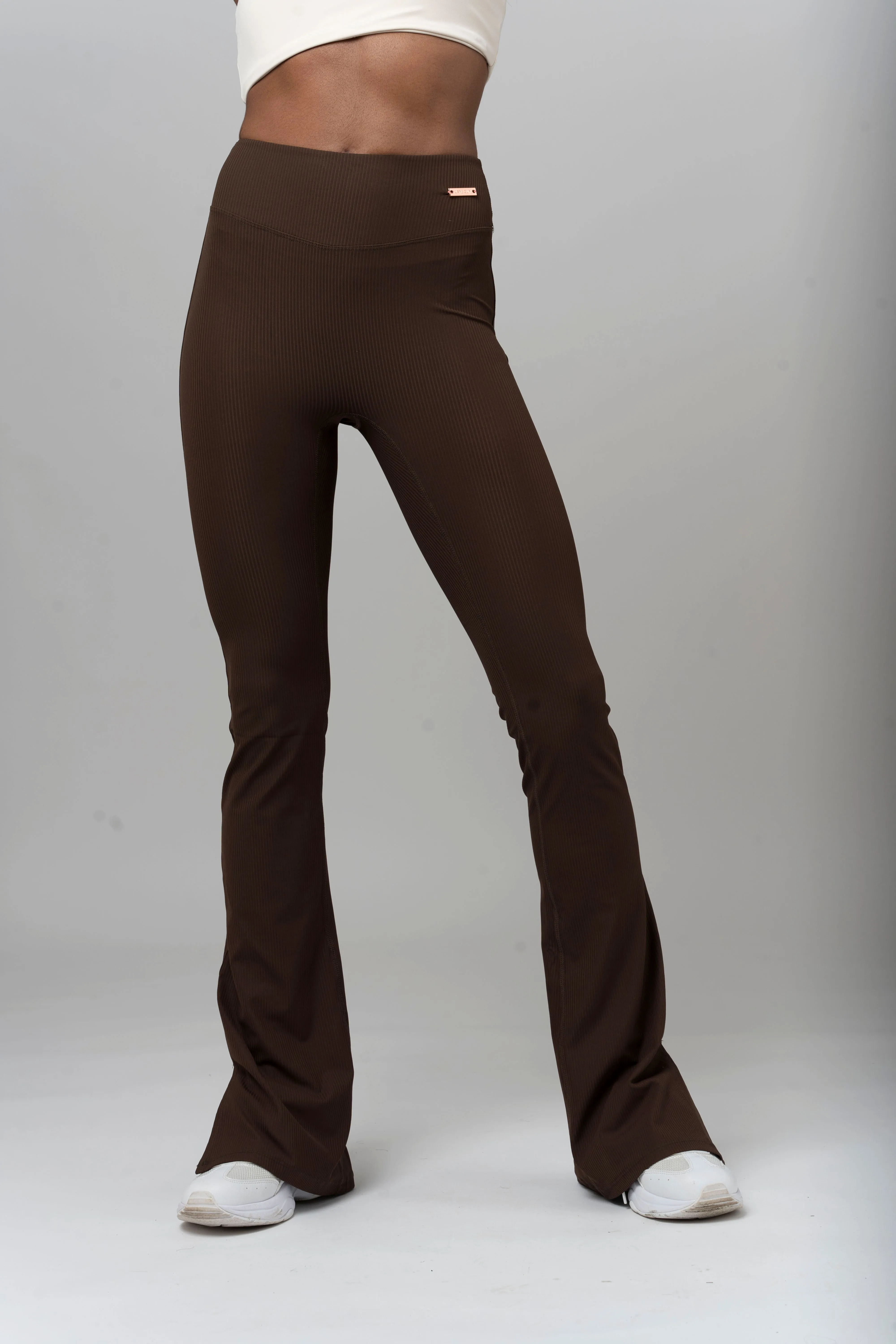 Flared Leggings - High Waist Sepia Brown