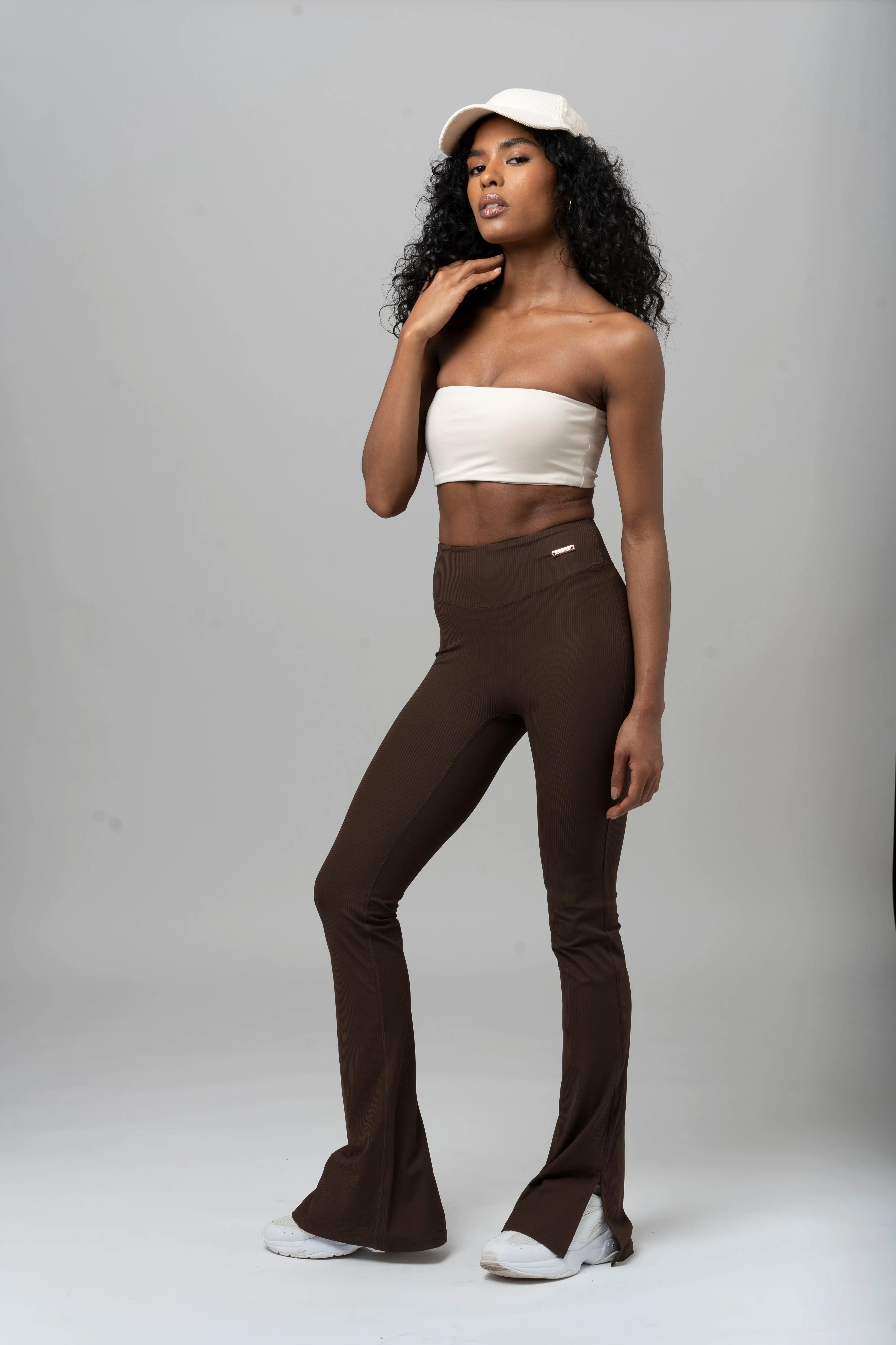 Flared Leggings - High Waist Sepia Brown