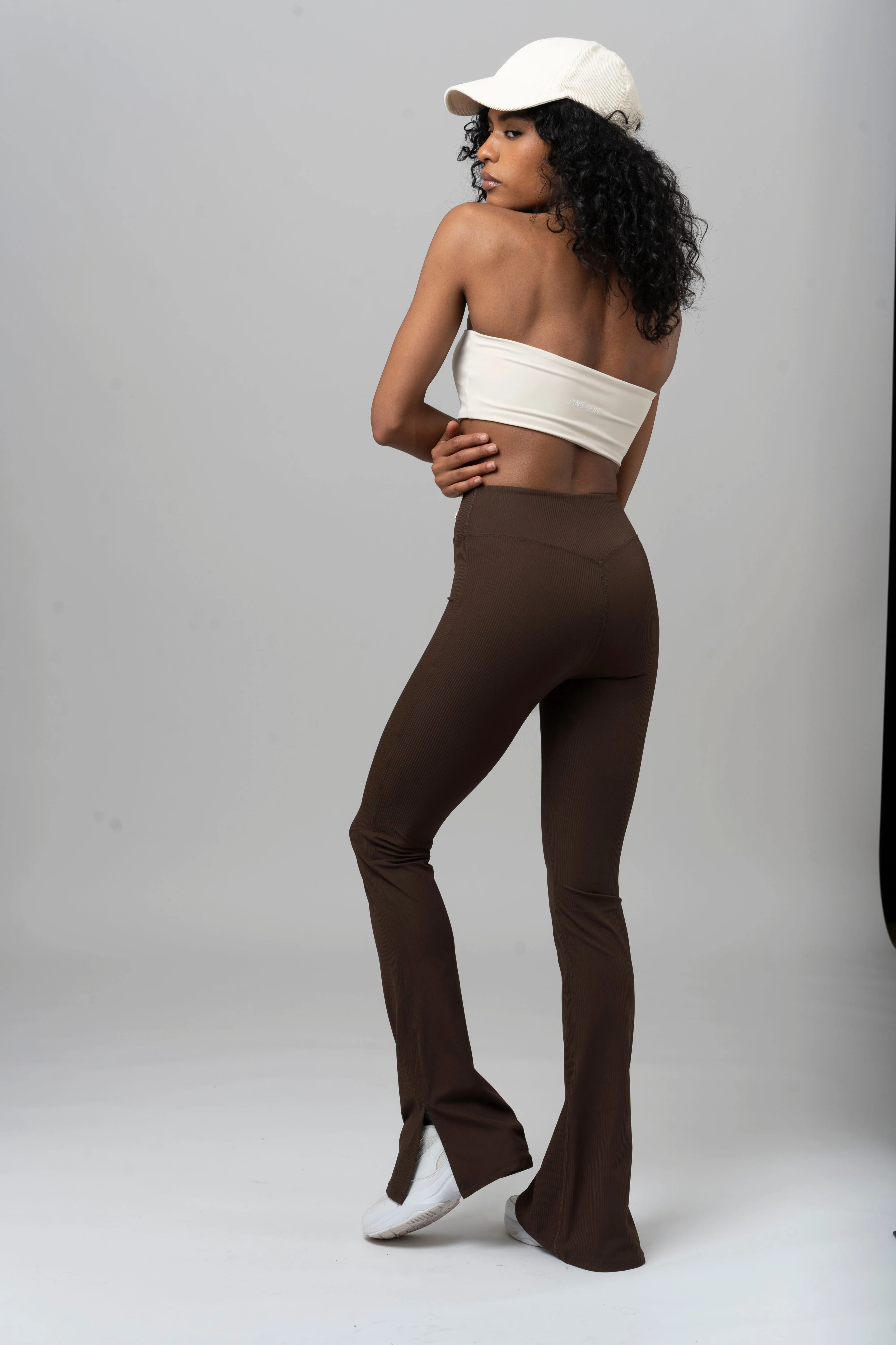 Flared Leggings - High Waist Sepia Brown