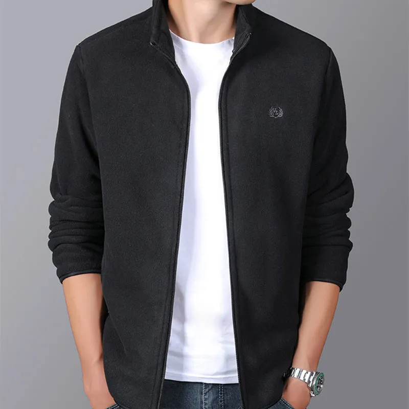 Fleece Jackets Solid Color Winter Men Zipper Warm Coats