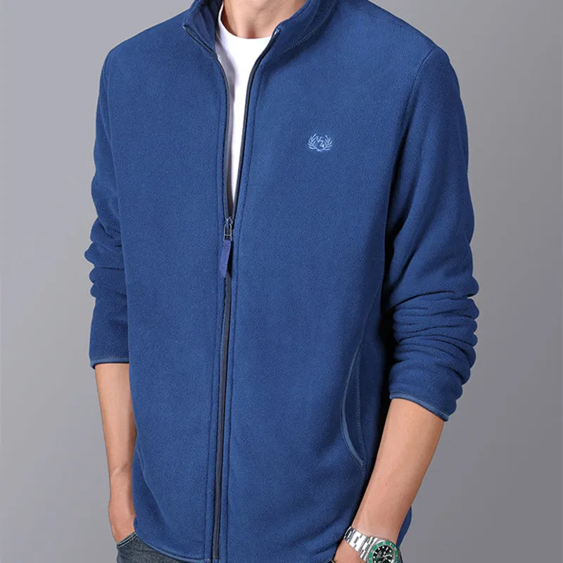 Fleece Jackets Solid Color Winter Men Zipper Warm Coats