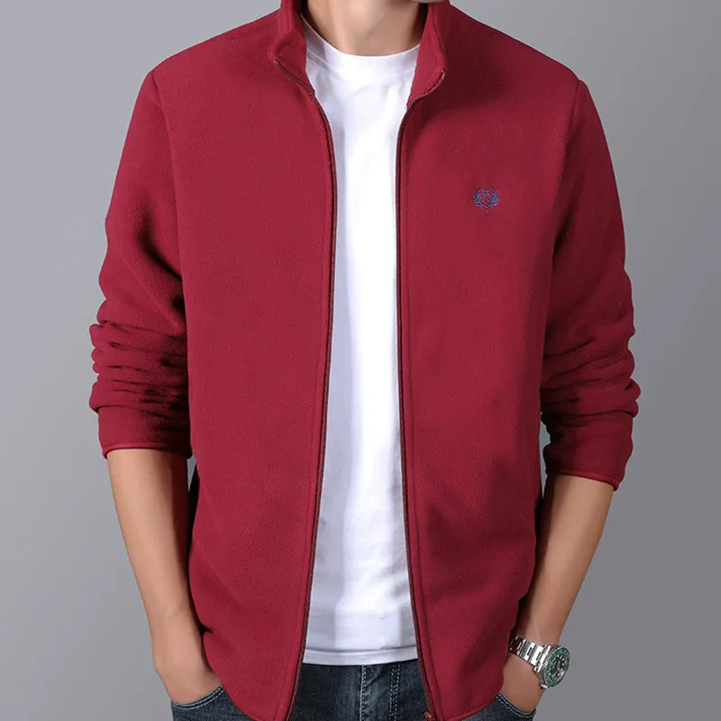 Fleece Jackets Solid Color Winter Men Zipper Warm Coats