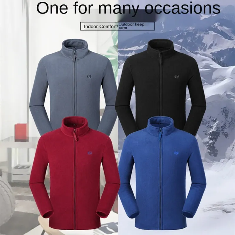 Fleece Jackets Solid Color Winter Men Zipper Warm Coats