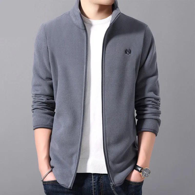 Fleece Jackets Solid Color Winter Men Zipper Warm Coats