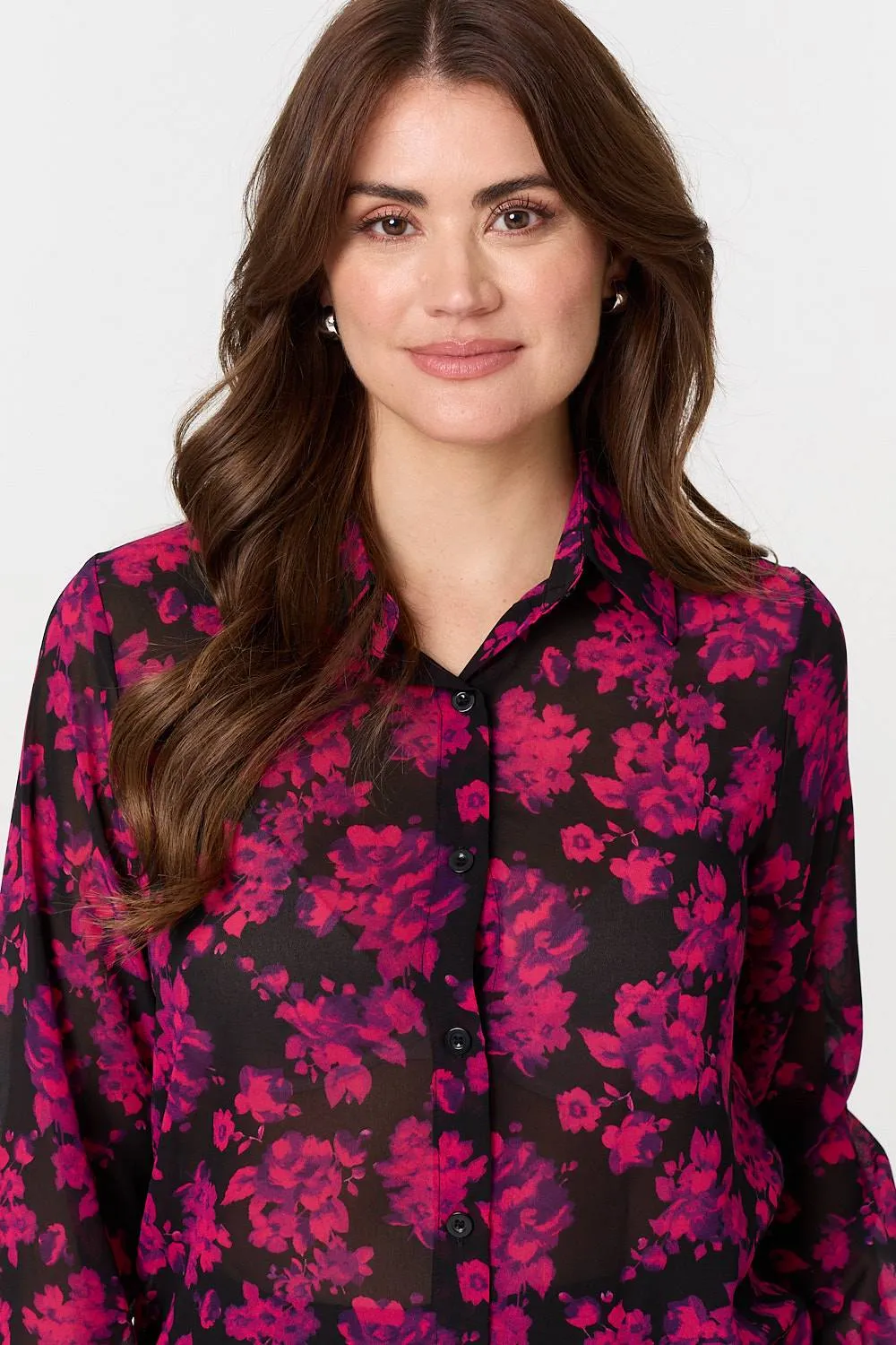 Floral Semi Sheer Long Sleeve Shirt