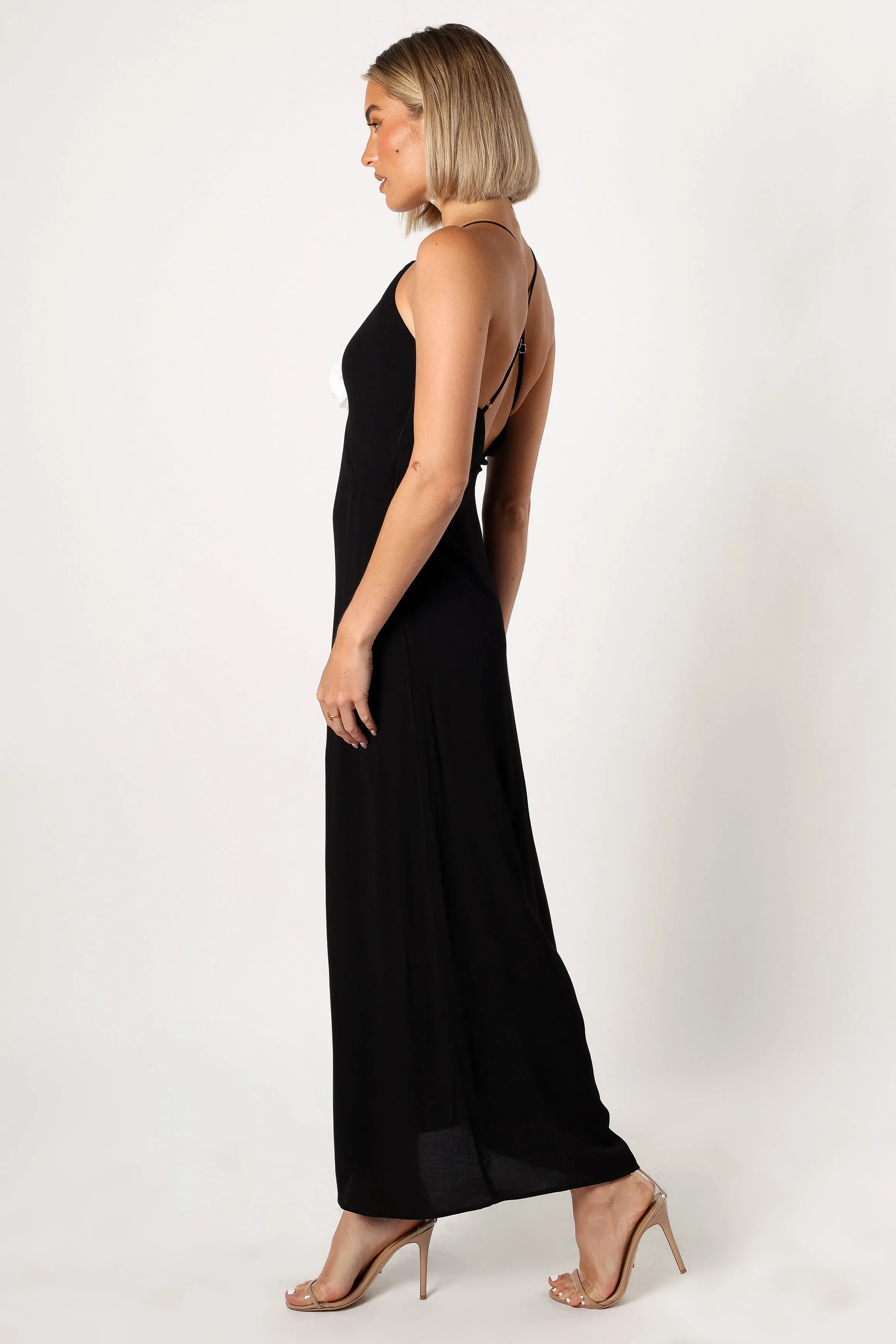 Florence Rosette Trim Maxi Dress - Black