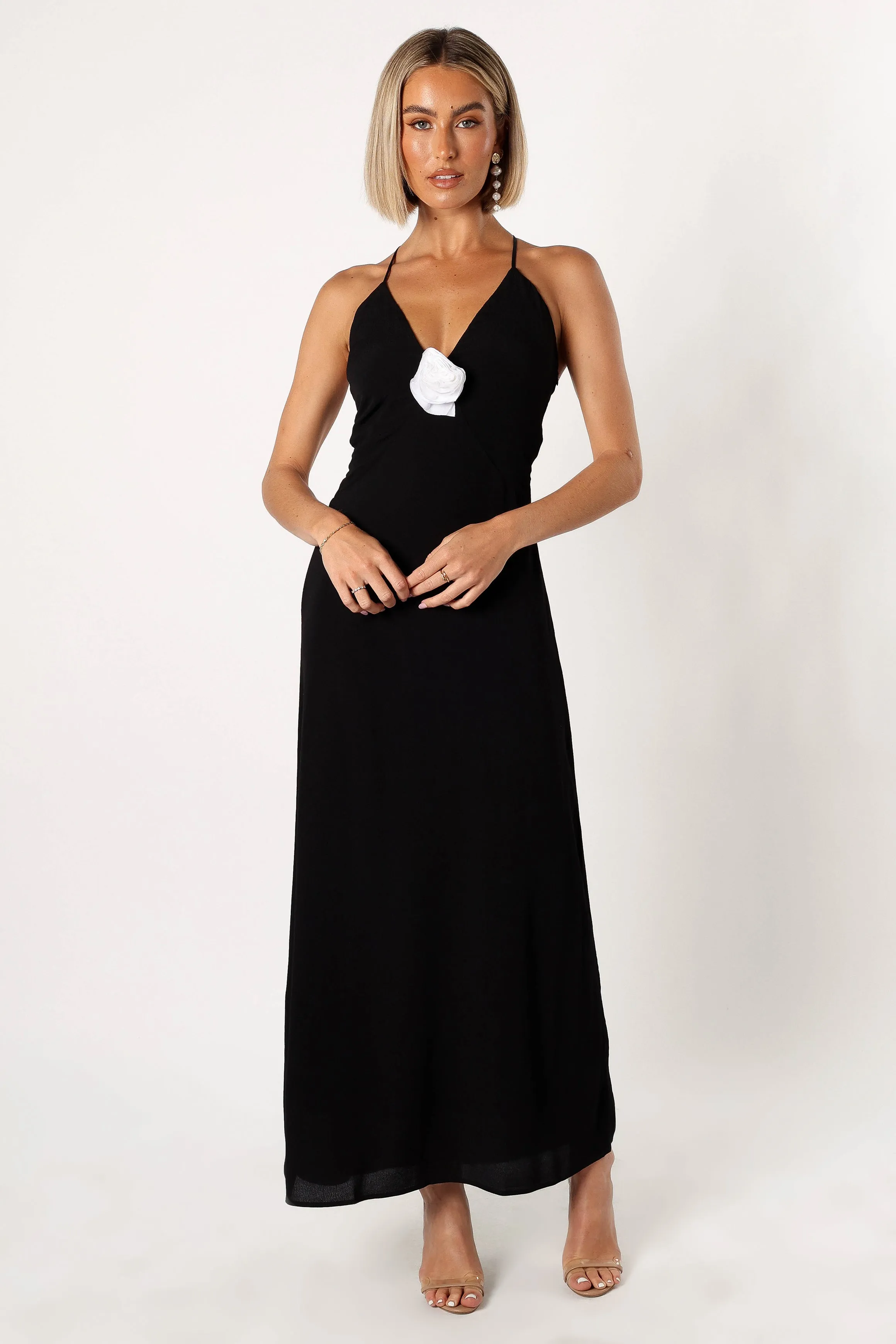 Florence Rosette Trim Maxi Dress - Black