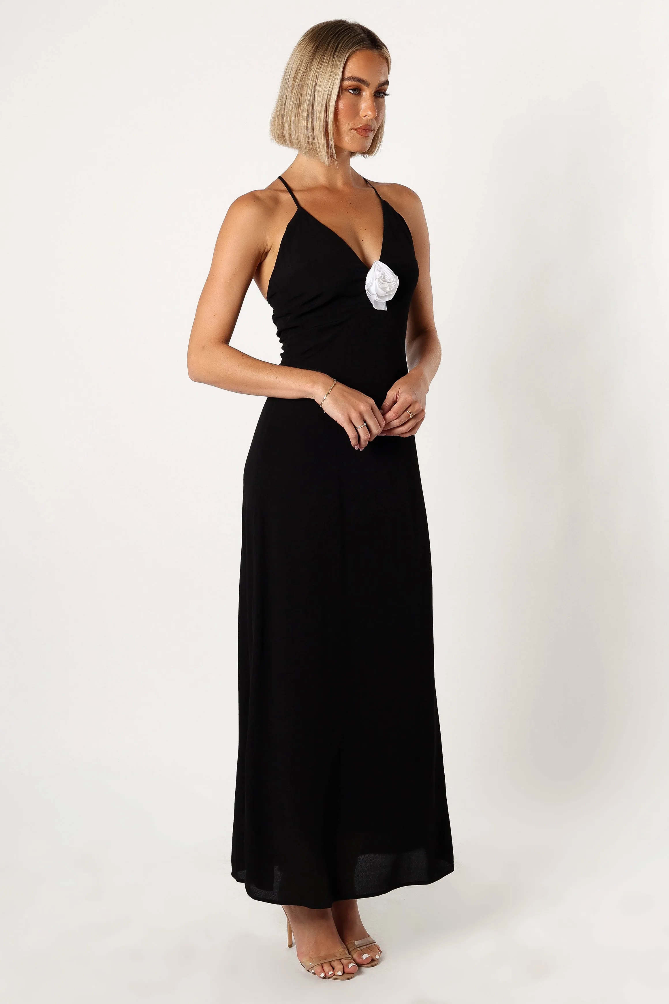 Florence Rosette Trim Maxi Dress - Black