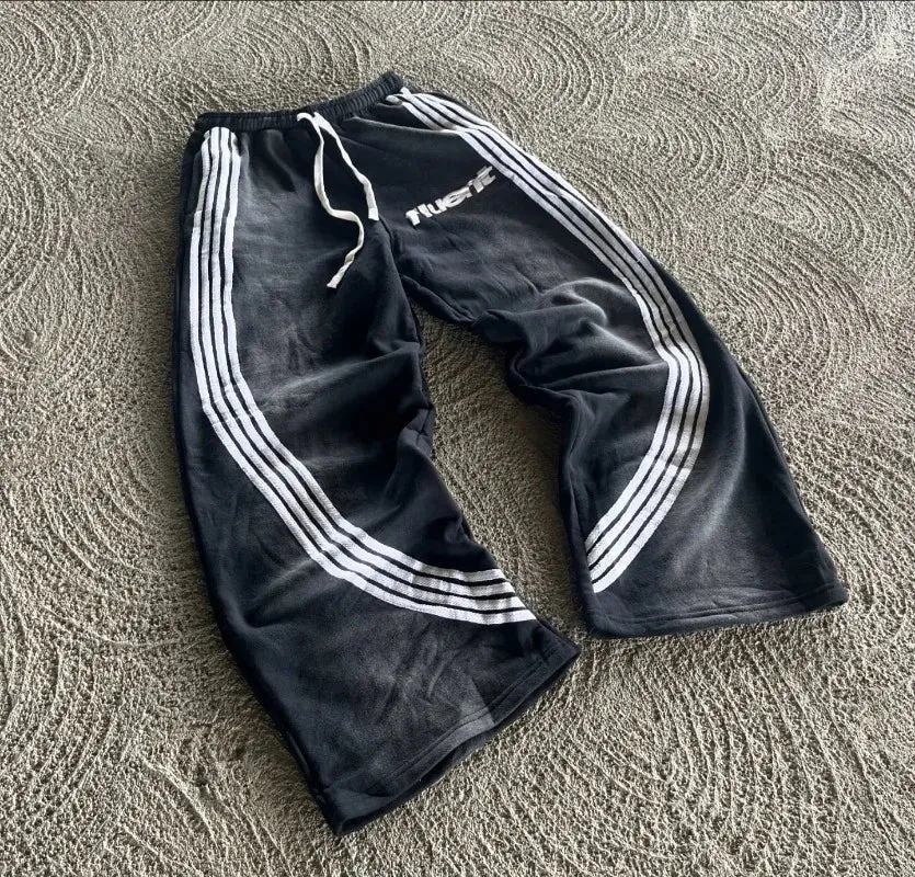 Flytonn-Y2K Fashion Multicolor Letter Stripe Design Aesthetic Elastic Waist Straight Pants joggers women 2024 Simple Casual sweatpants