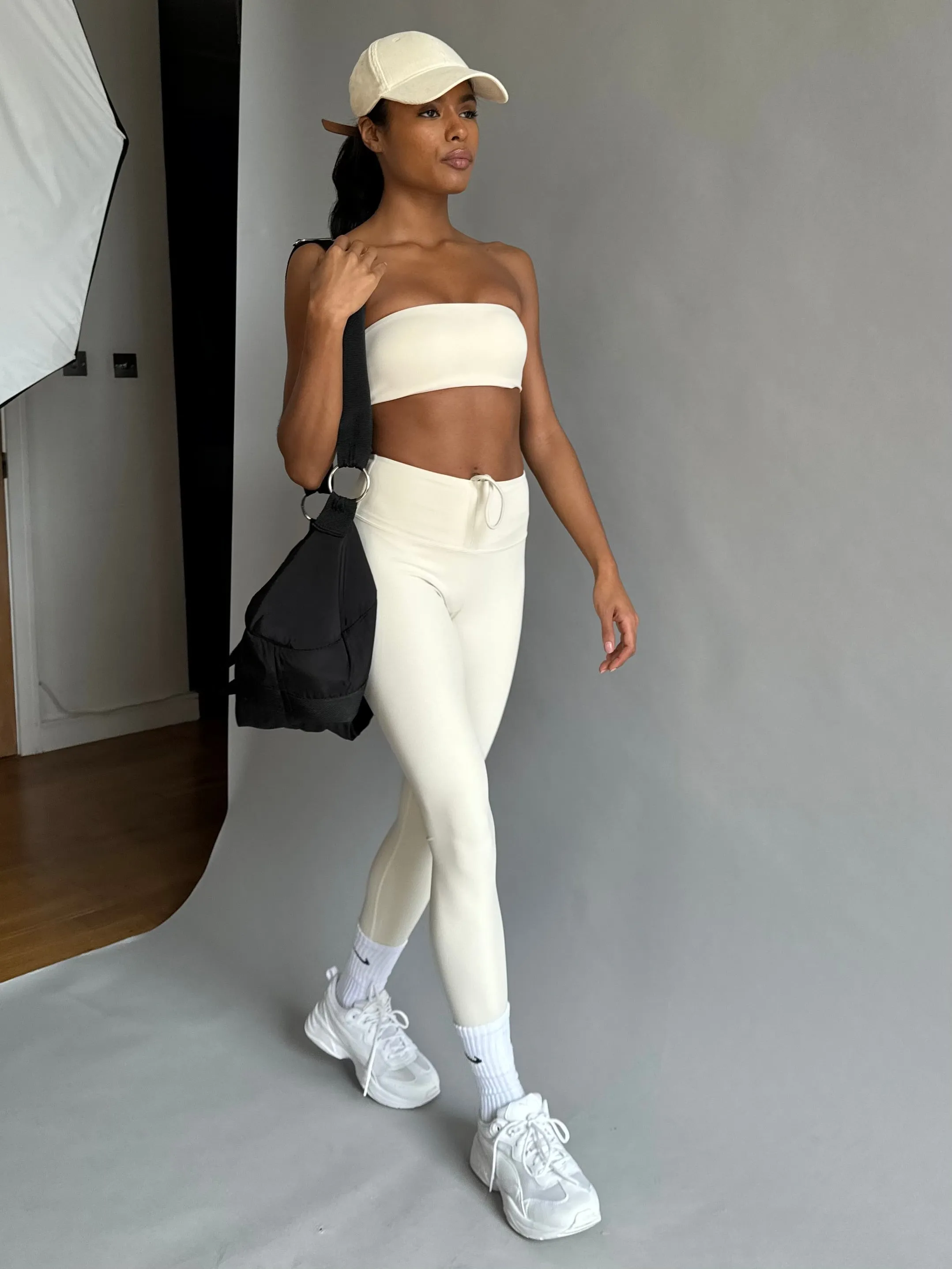 Front Drawstrings Leggings - Creme