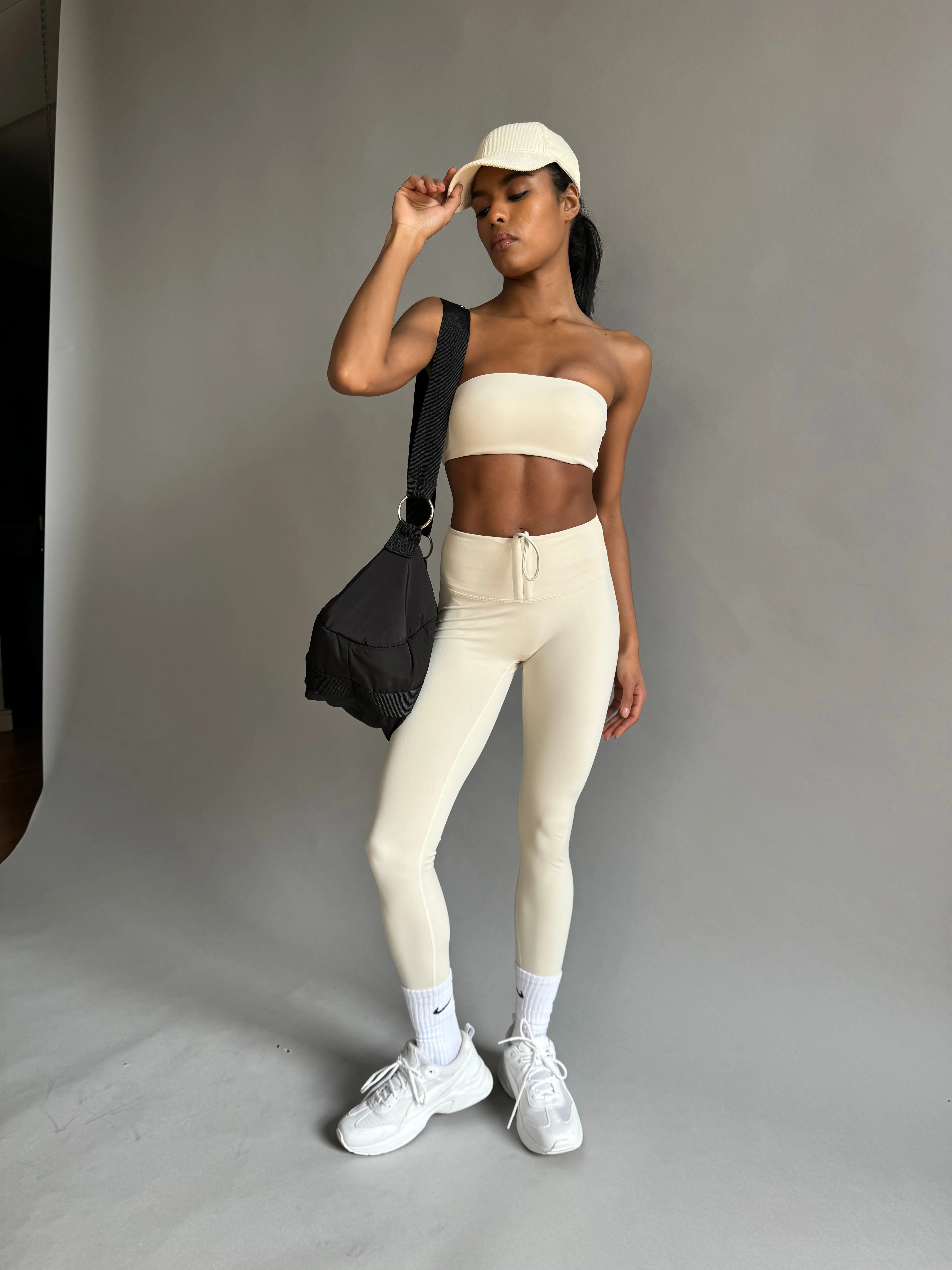 Front Drawstrings Leggings - Creme