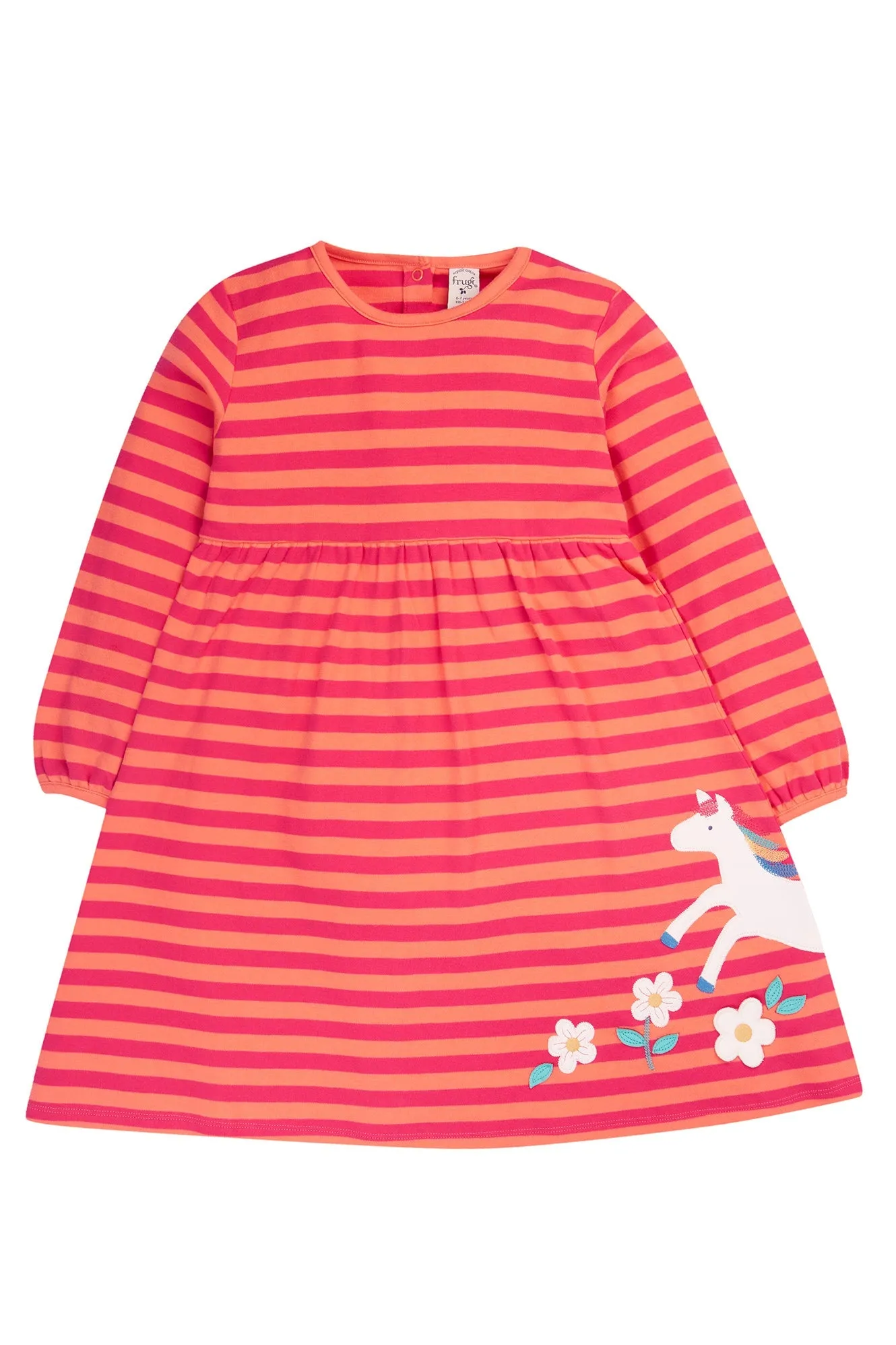 Frugi Dolcie Dress - Cantaloupe Stripe/Horse