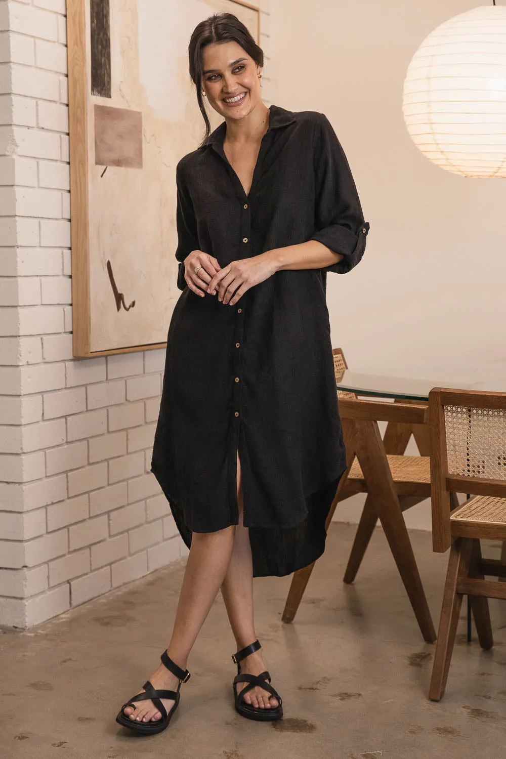 Fundamental Linen Shirt Dress - Black