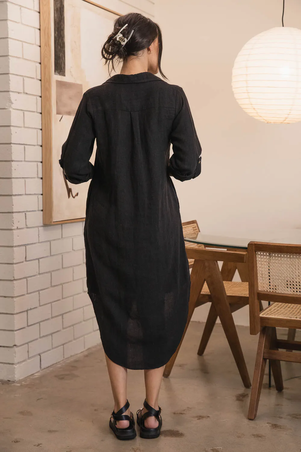 Fundamental Linen Shirt Dress - Black