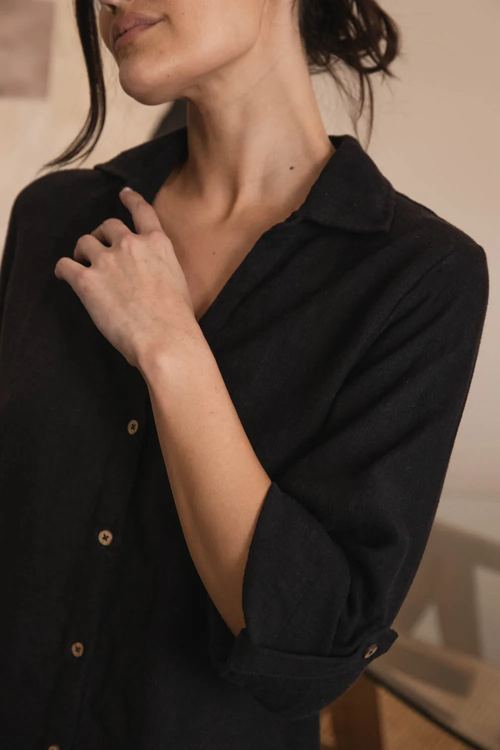 Fundamental Linen Shirt Dress - Black