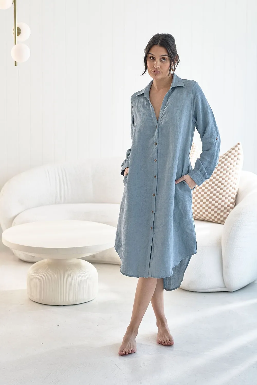 Fundamental Linen Shirt Dress - Blue