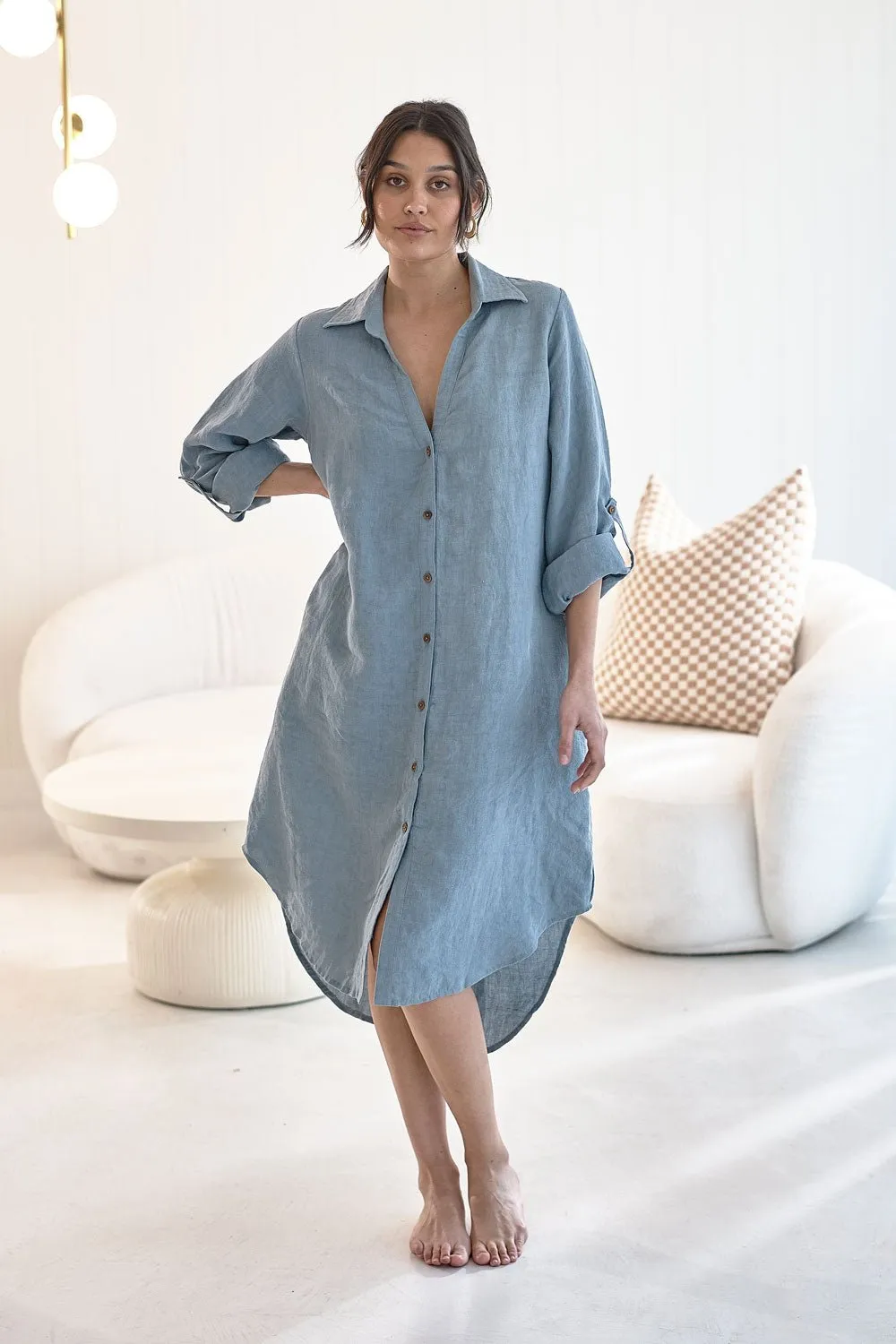 Fundamental Linen Shirt Dress - Blue