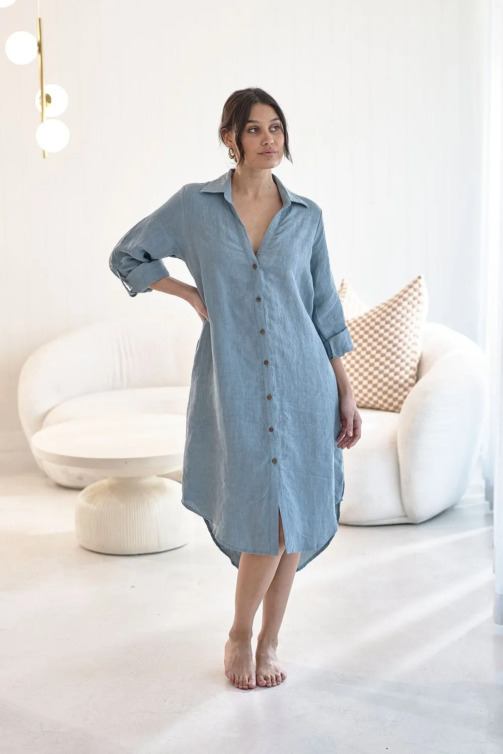 Fundamental Linen Shirt Dress - Blue