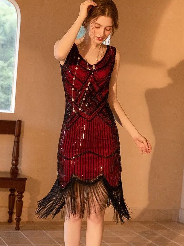 Gatsby Glamour Beaded Black Fringe Flapper Dress