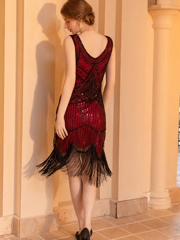 Gatsby Glamour Beaded Black Fringe Flapper Dress