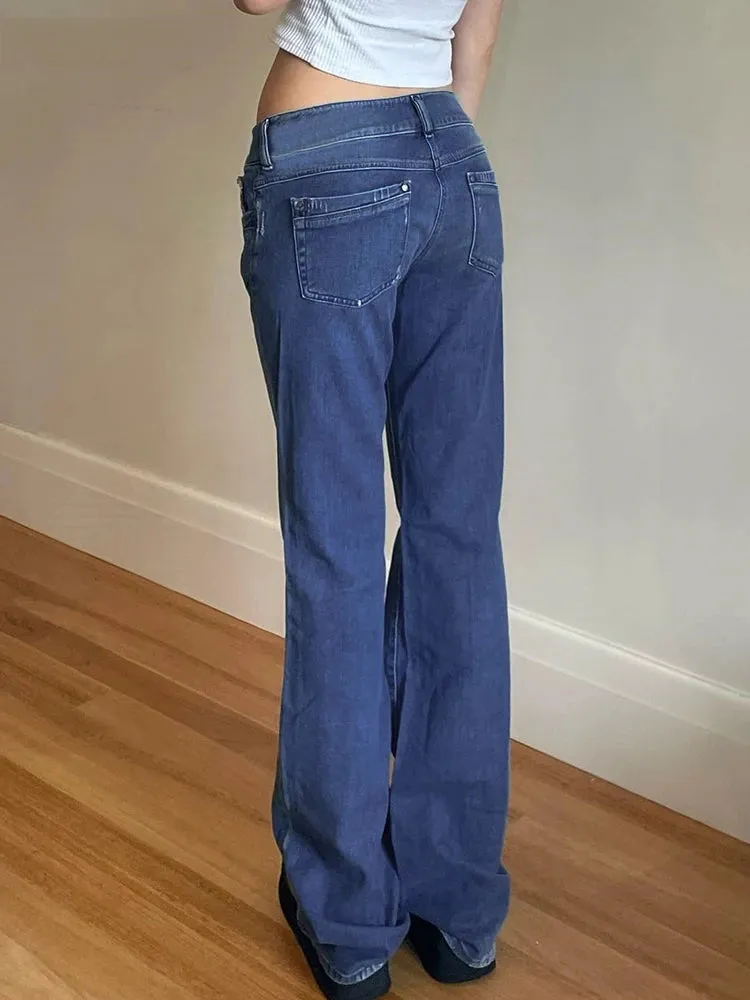 Girlary Women Flared Jeans Mid Waist Denim Pant Vintage Stretch 90s Streetwear Y2k Boot Cut Pant Elastic Skinny Mom Jeans Trousers