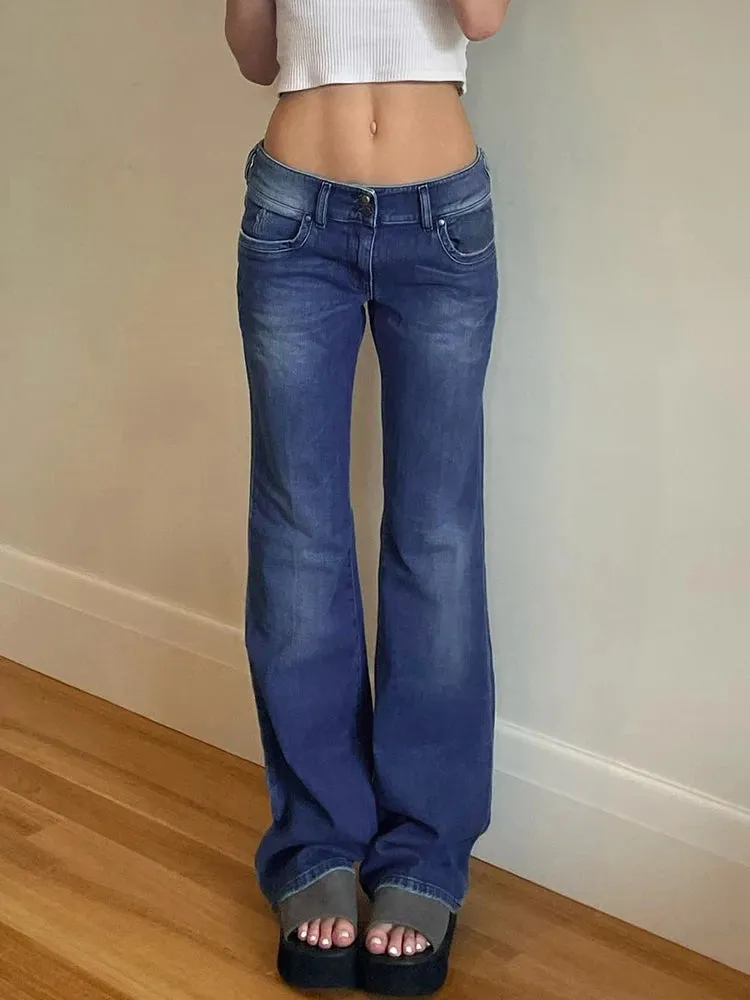 Girlary Women Flared Jeans Mid Waist Denim Pant Vintage Stretch 90s Streetwear Y2k Boot Cut Pant Elastic Skinny Mom Jeans Trousers