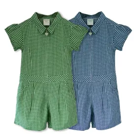 Girls Gingham Checked Playsuit - 100% Organic Cotton