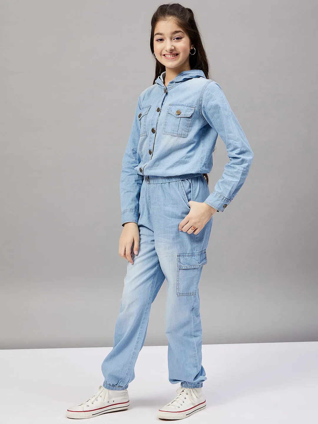 Girl's Solid Top with trousers Pant Blue - StyloBug KIDS