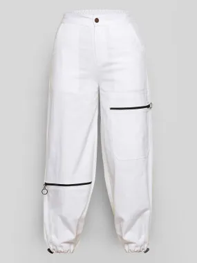 Girls White Pull Hem Twill Joggers - Lyush Kids