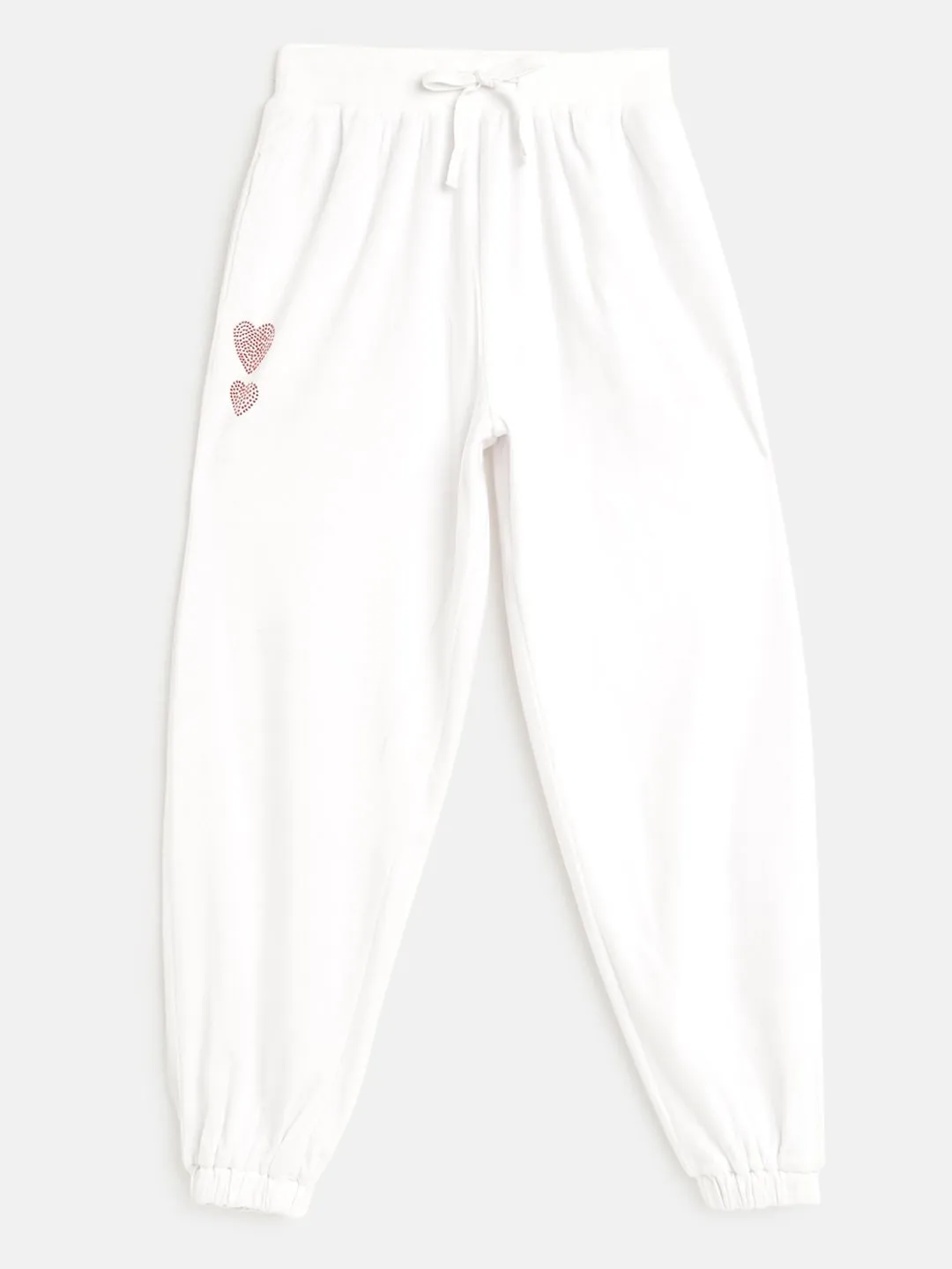 Girls White Velour Studded Heart Detail Joggers