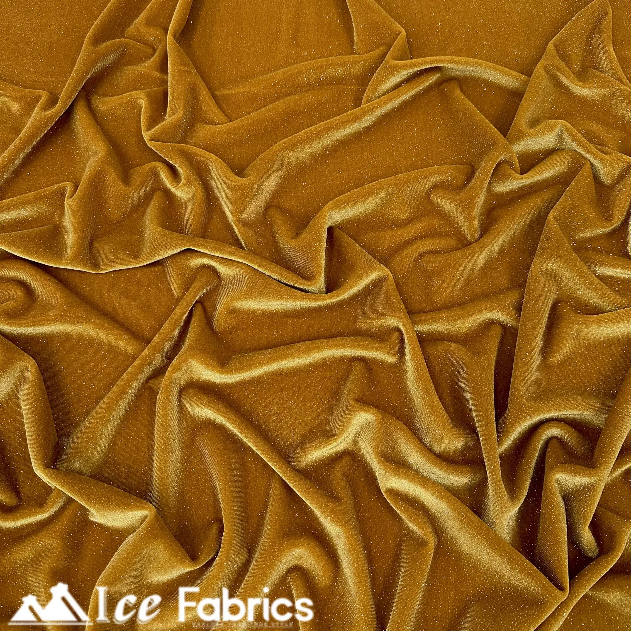 Gold Shiny Glitter Stretch Velvet Fabric | Spandex Fabric