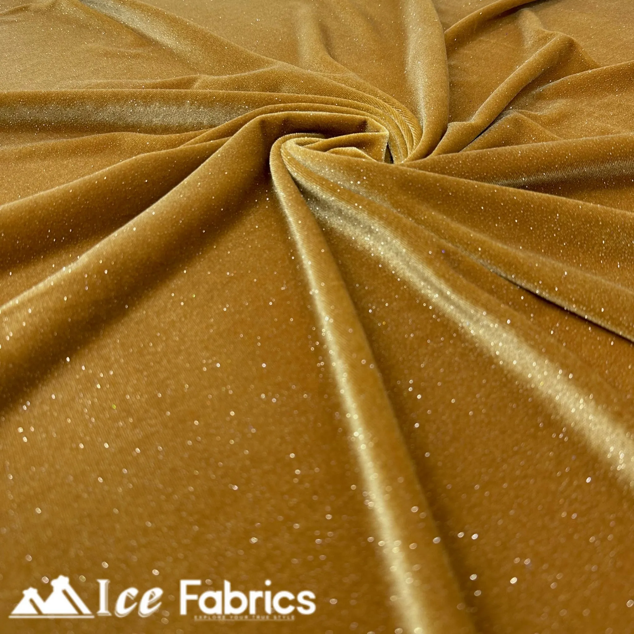 Gold Shiny Glitter Stretch Velvet Fabric | Spandex Fabric