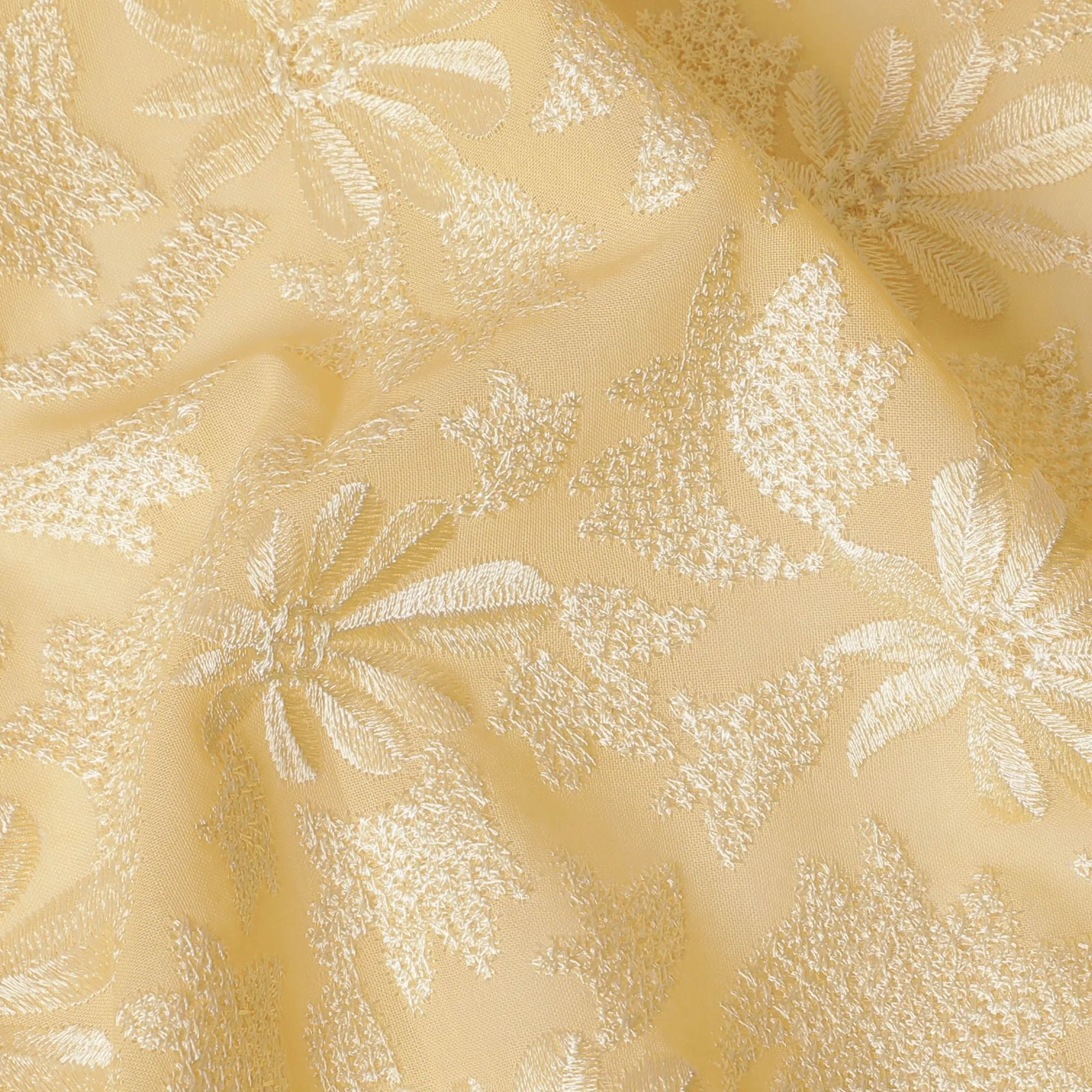 Golden Elegance Cotton Voile Fabric - Exquisite Embroidery, 110 cm Width - Purchase Online for Creative Projects-D18122