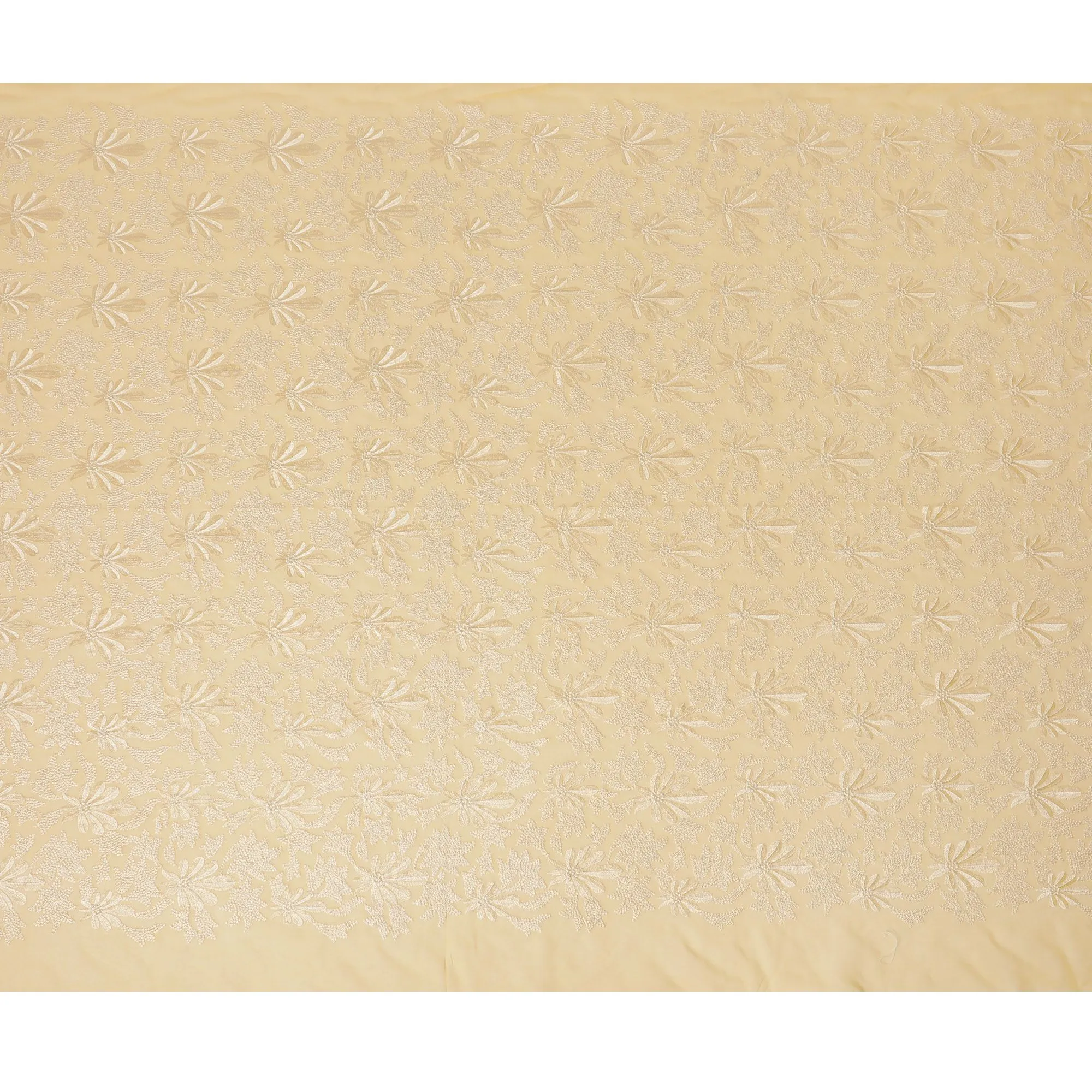 Golden Elegance Cotton Voile Fabric - Exquisite Embroidery, 110 cm Width - Purchase Online for Creative Projects-D18122