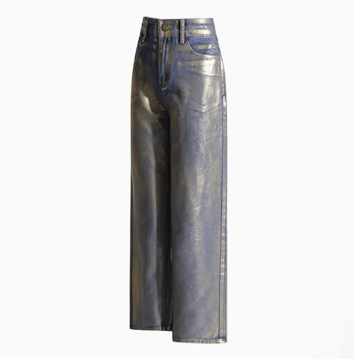 Golden Shine Straight Denim Y2K Jeans