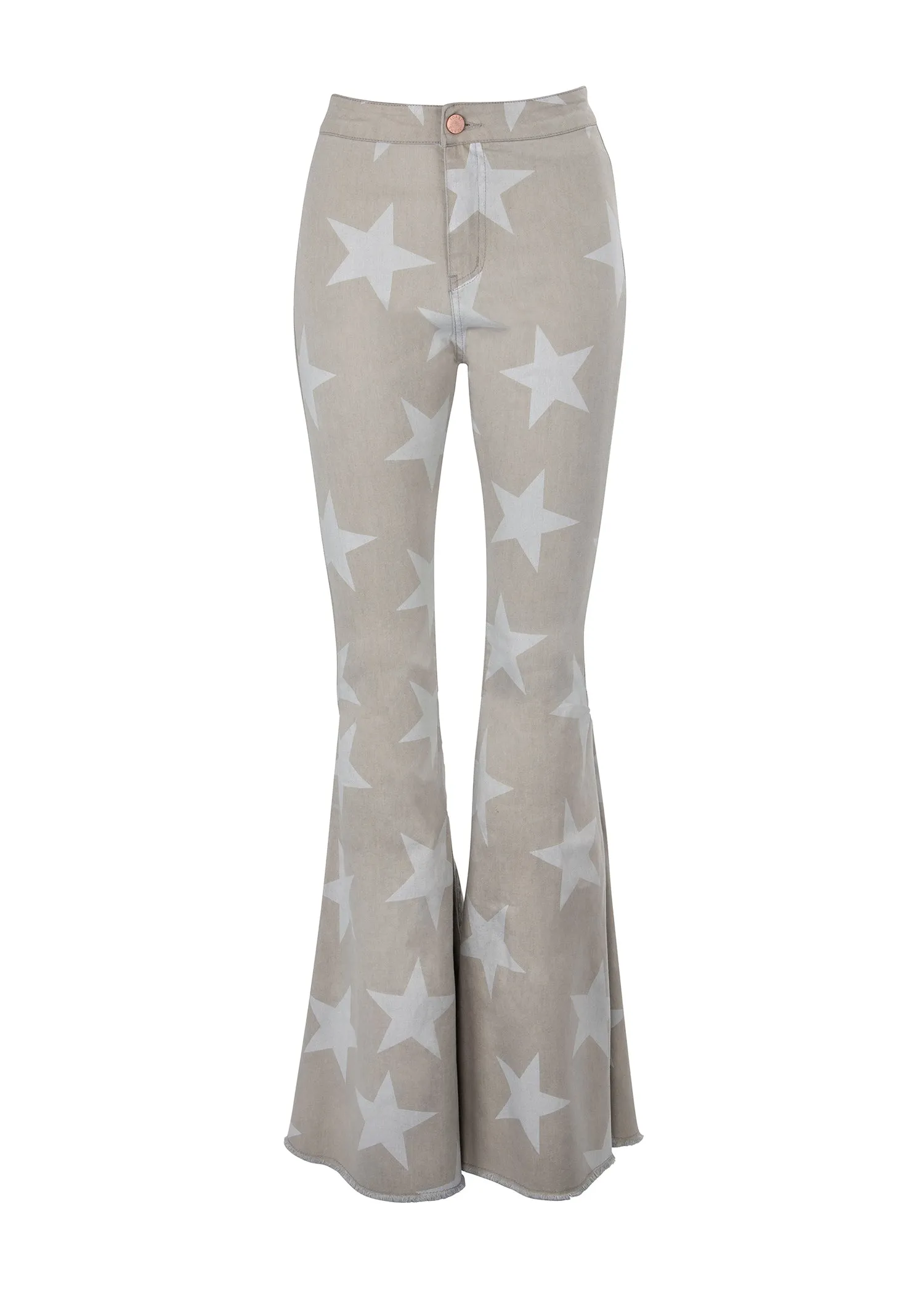 Gray Denim Star Print Bell Bottom Jeans