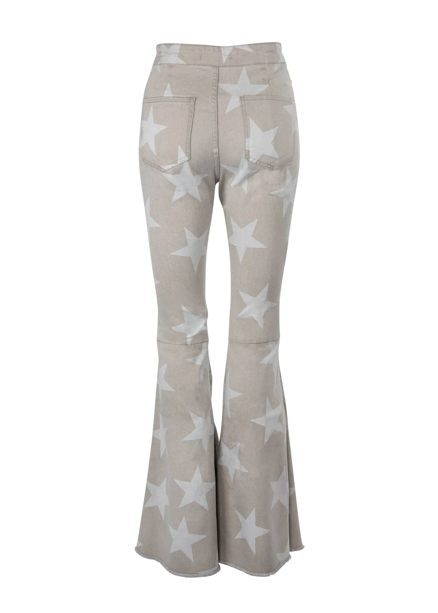 Gray Denim Star Print Bell Bottom Jeans