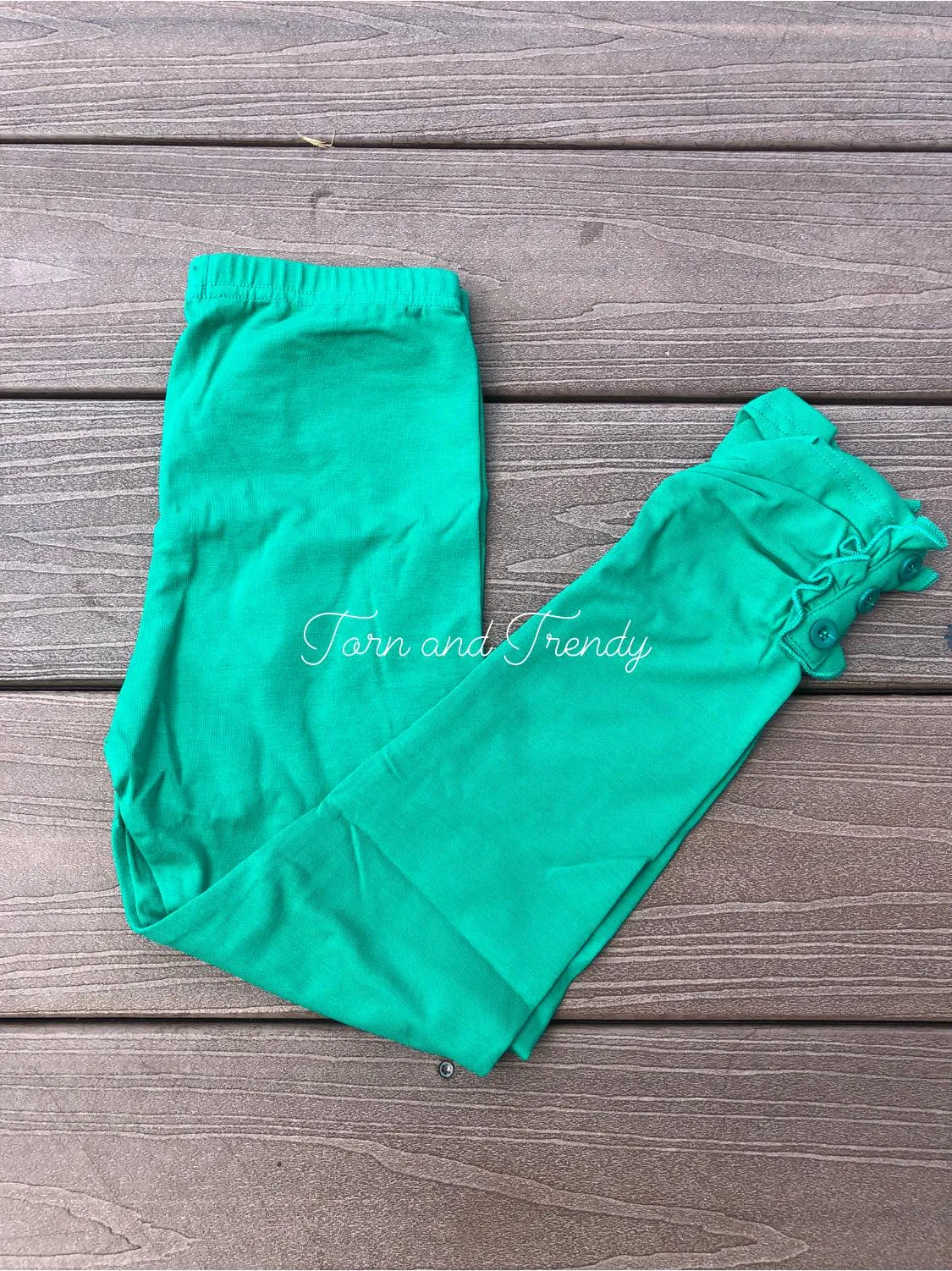 Green Button Leggings Solids