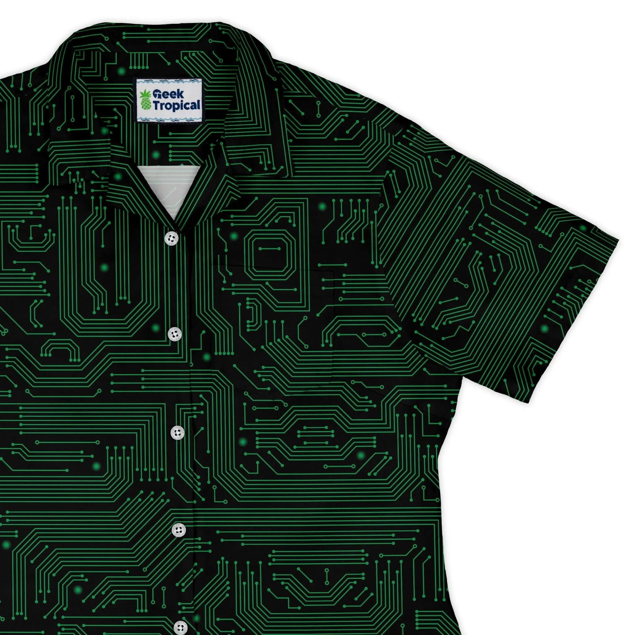 Green Computer Circuits Curvy Button Up Shirt