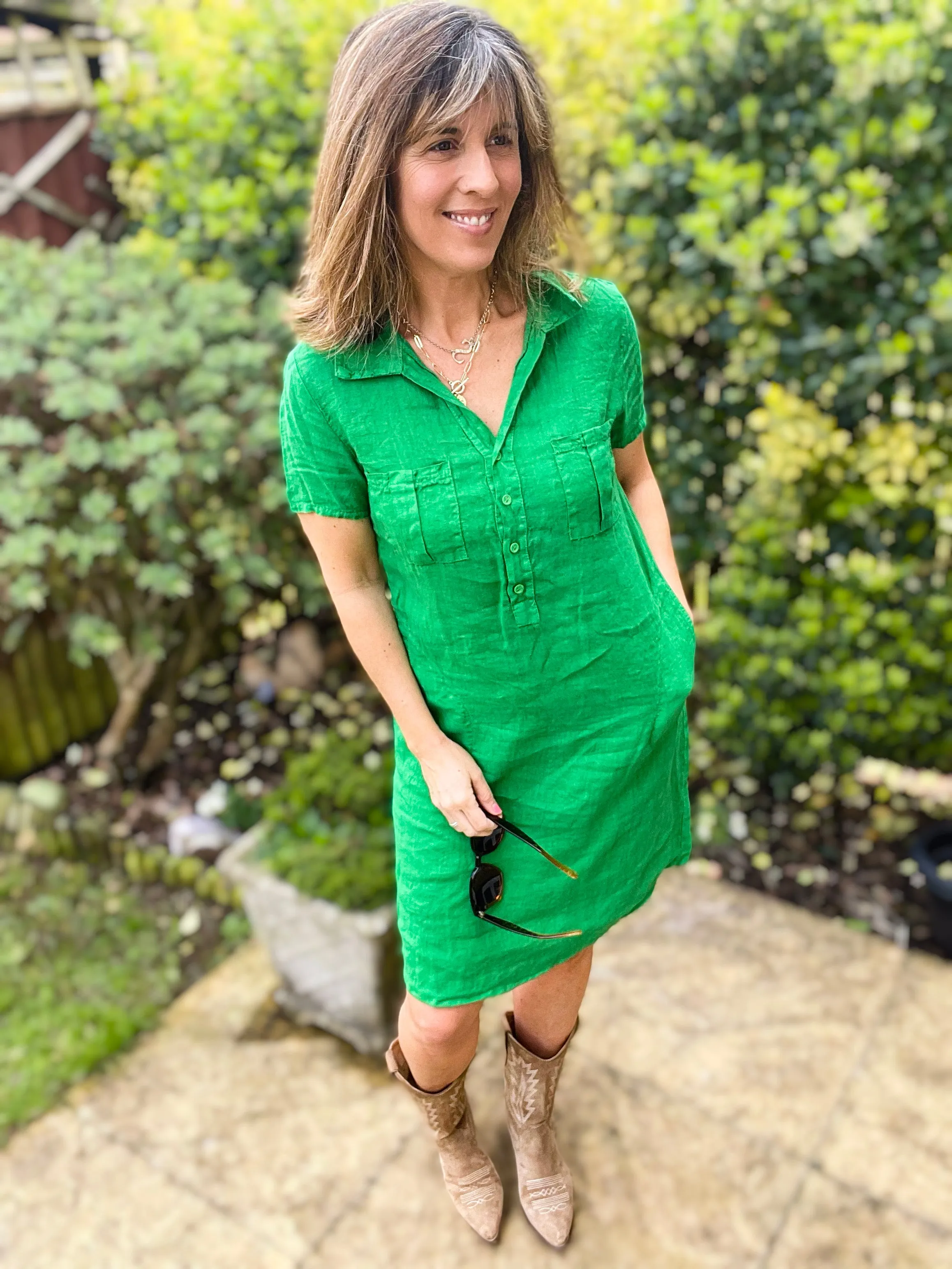 Green Linen Shirt Dress