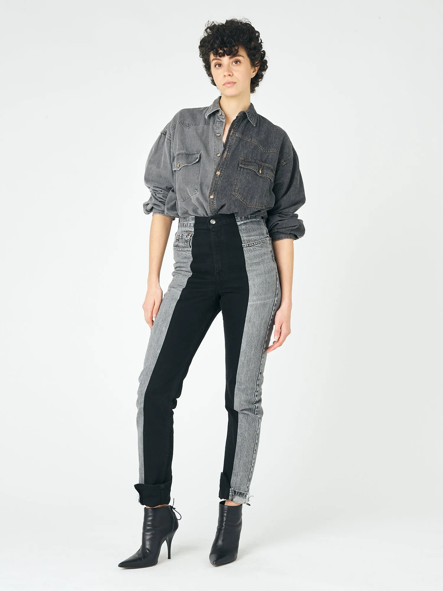 Grey Black Contrast Straight Leg Jean