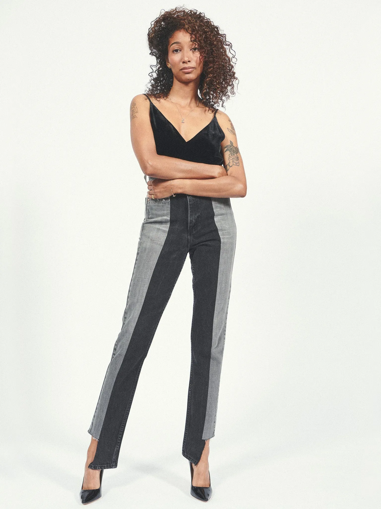 Grey Black Contrast Straight Leg Jean