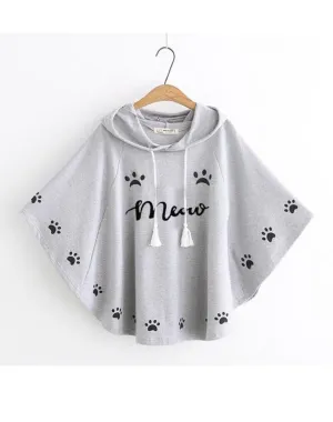 Grey Meow Printed Hood Cape