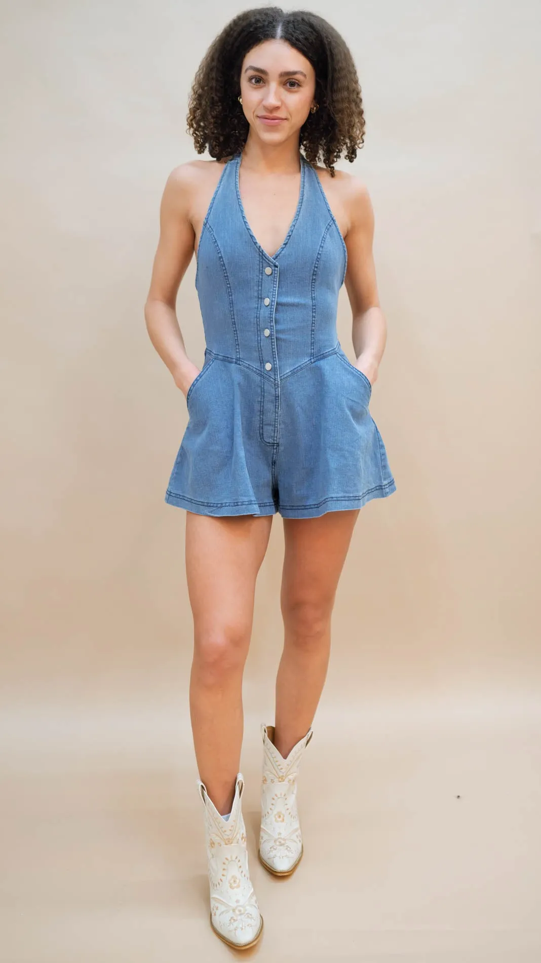 Halter Denim Romper