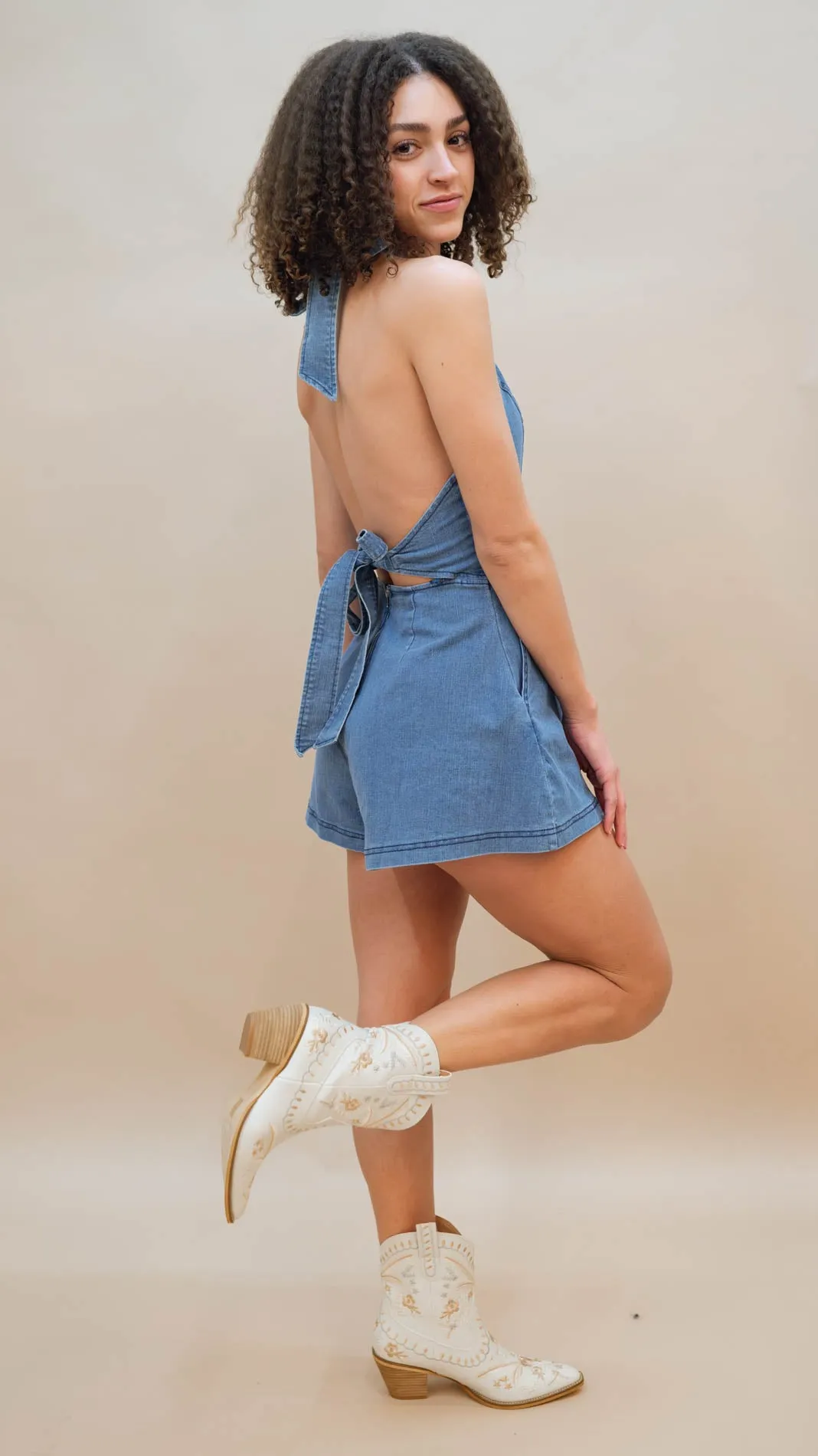 Halter Denim Romper